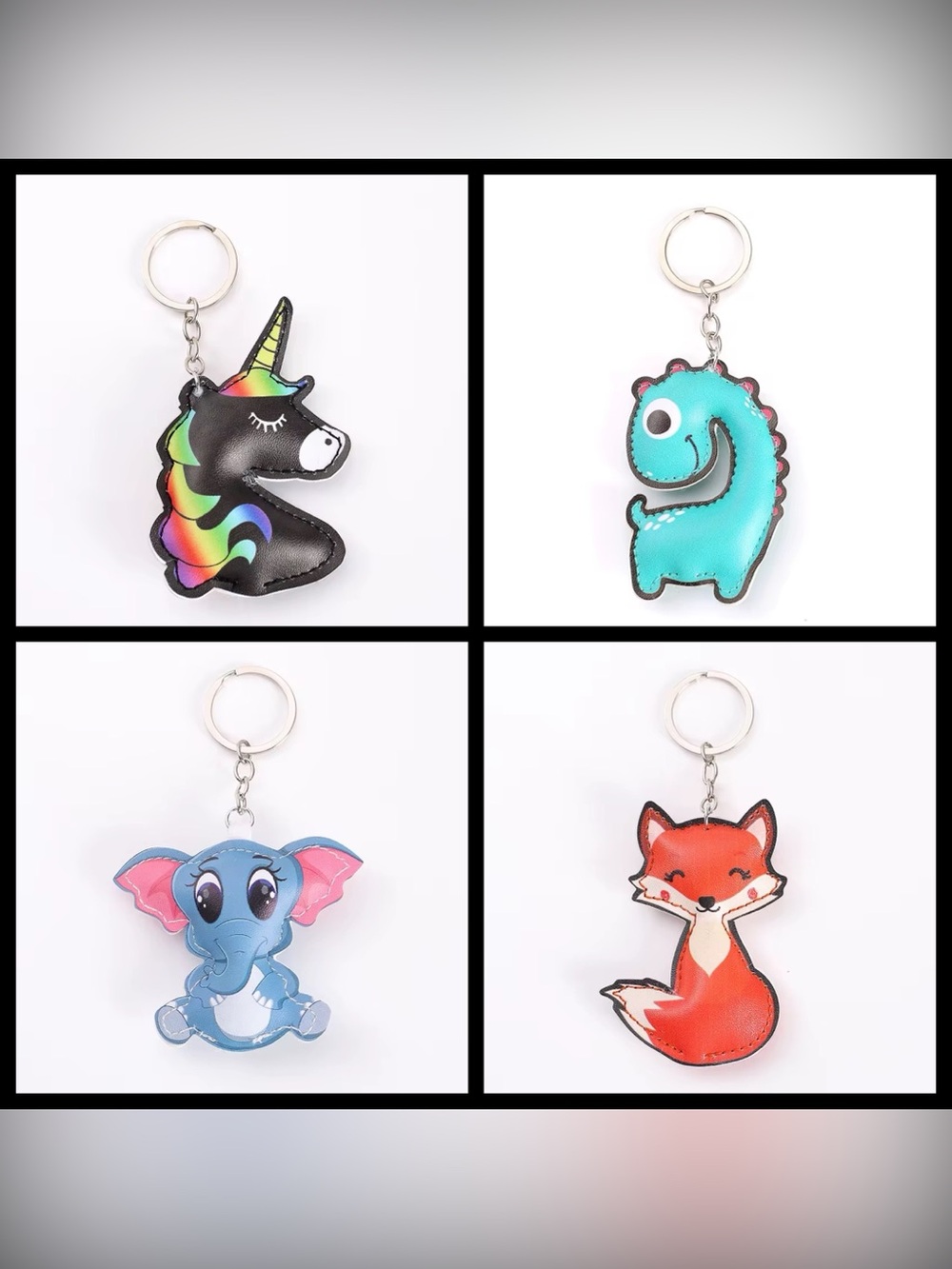 NWT Faux Leather Animal Keychain - Unicorn, Dinosaur, Elephant, Fox - Choose 1